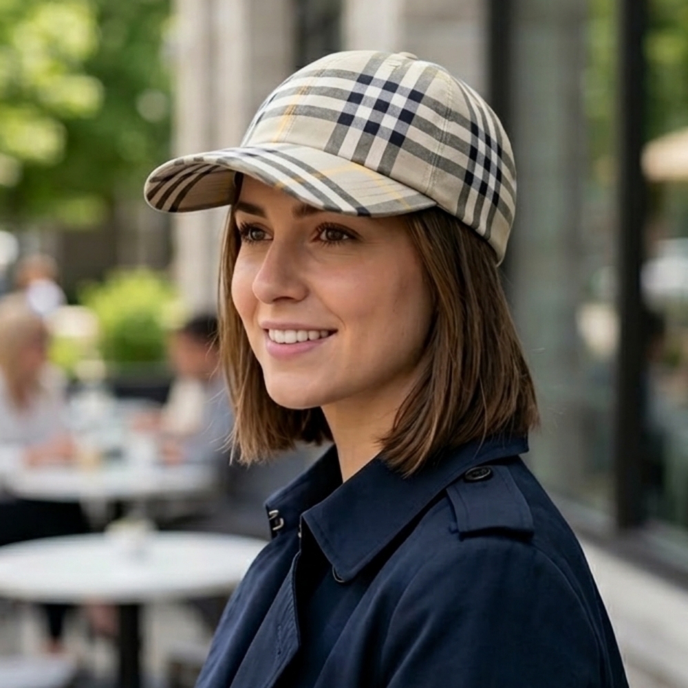 NWT Burberry Check Baseball Cap - Sage Green & Black - Size Large - Authentic